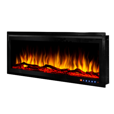 Camino elettrico da parete e da incasso Schubert 42, Art Flame, 448x1068x146 mm, 1500W, oltre 60 combinazioni di colori, Termostato, Set di ceppi, cristalli e pietre decorative
