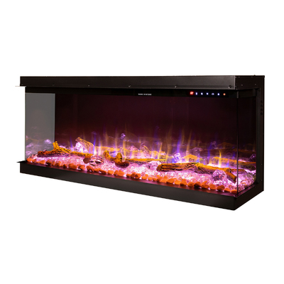 Camino elettrico 3D da incasso Haiti 60, Art Flame, 533x1524x332 mm, 1500W, oltre 100 combinazioni di colori, Termostato, Set di ceppi e cristalli