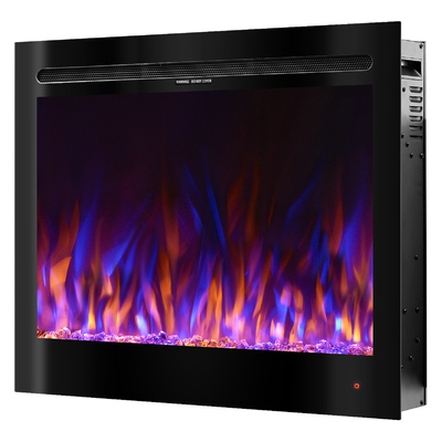 Camino elettrico da parete e da incasso Colorado, Art Flame, 633x771x142 mm, 1500W, 3 colori di fiamma, 5 livelli di luminosita, Set di ceppi e cristalli