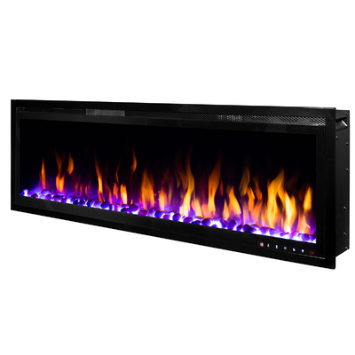 Camino elettrico da parete e da incasso Schubert 50, Art Flame, 448x1271x146 mm, 1500W, oltre 60 combinazioni di colori, Termostato, Set di ceppi, cristalli e pietre decorative