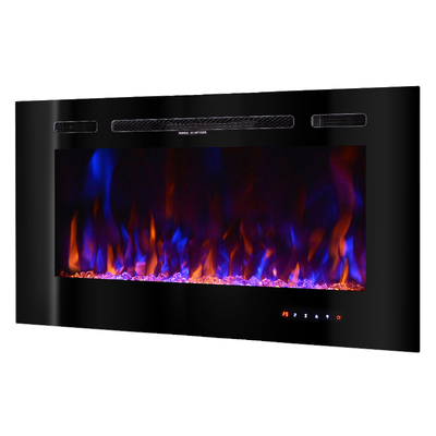 Camino elettrico da parete e da incasso Beverly, Art Flame, 544x1016x140 mm, 1500W, 3 colori di fiamma, 5 livelli di luminosita, Set di ceppi e cristalli