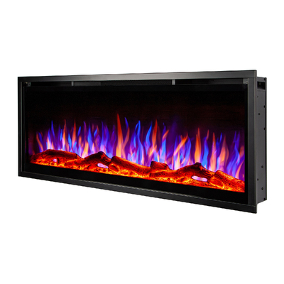 Camino elettrico da parete e da incasso Schubert 42, Art Flame, 448x1068x146 mm, 1500W, oltre 60 combinazioni di colori, Termostato, Set di ceppi, cristalli e pietre decorative